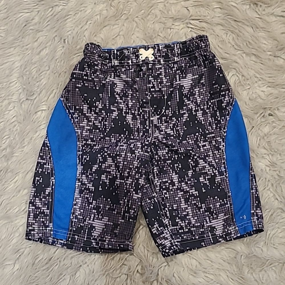 Xersion boys gray, blue and black polyester swim trunks size medium‎